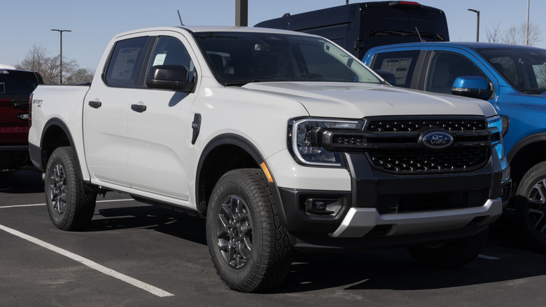 Ford Ranger Supercrew 4X4 XLT truck display at a dealership.