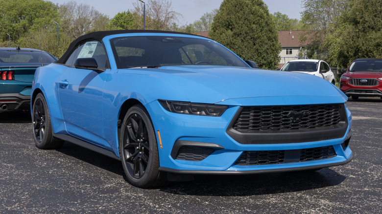 Ford Mustang EcoBoost Convertible Premium at a dealership.