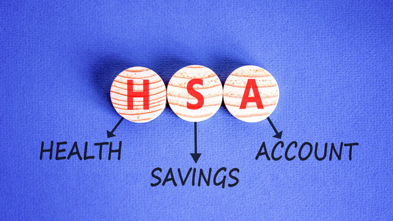 "HSA" written on circular blocks with arrows pointing to "Health Savings Account" written beneath