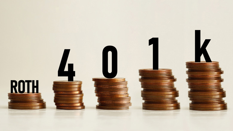 Roth 401(k) on stacks of coins