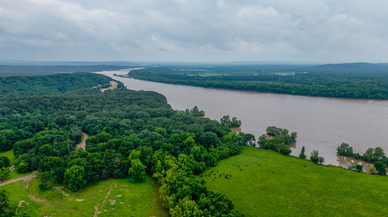 Aerial nature landscape of rural Conway, Arkansas.
