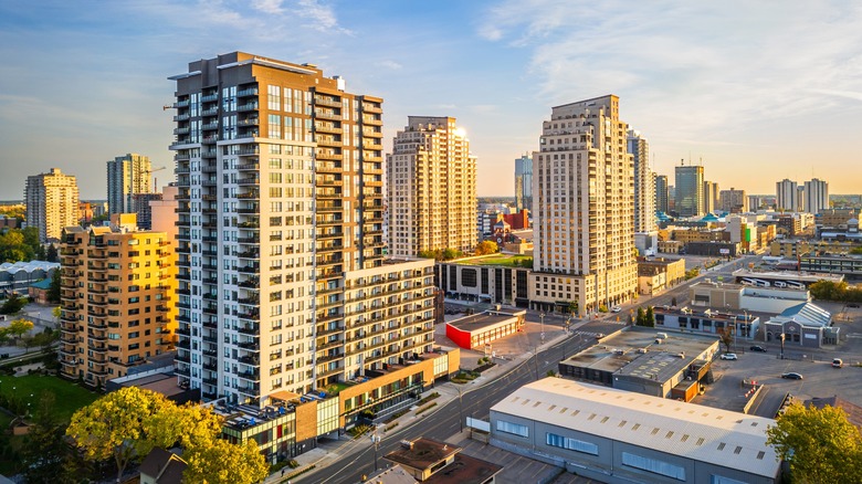 View of London, Ontario downtown at sunset