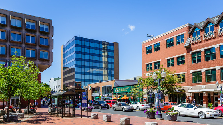 Moncton downtown, with shot of bus stop