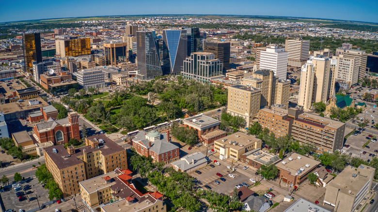 Aerial view of Regina city skyscrapers and main metro area