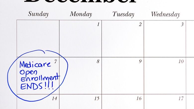December 7th circled on a calendar and Medicare open enrollment ends handwritten in blue marker.