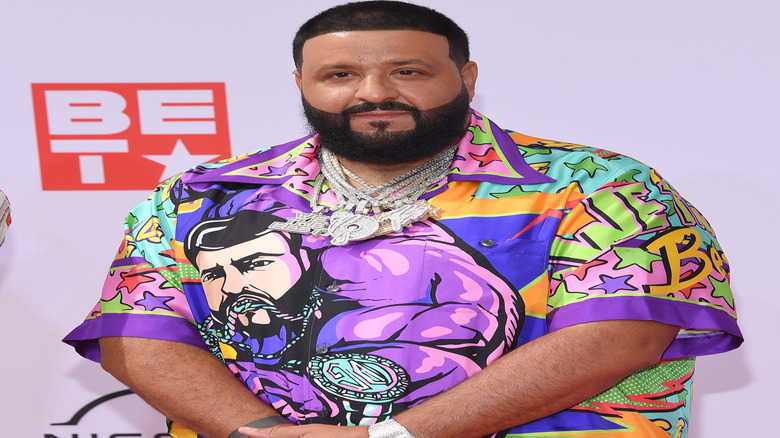 A Close-up of DJ Khaled on a BET red carpet.