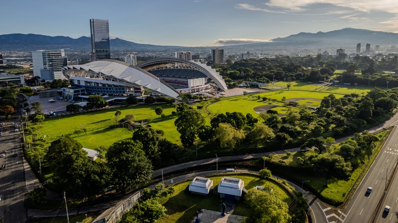 Beautiful aerial view of San Jose, and the Sabana metropolitan Park In Costa Rica