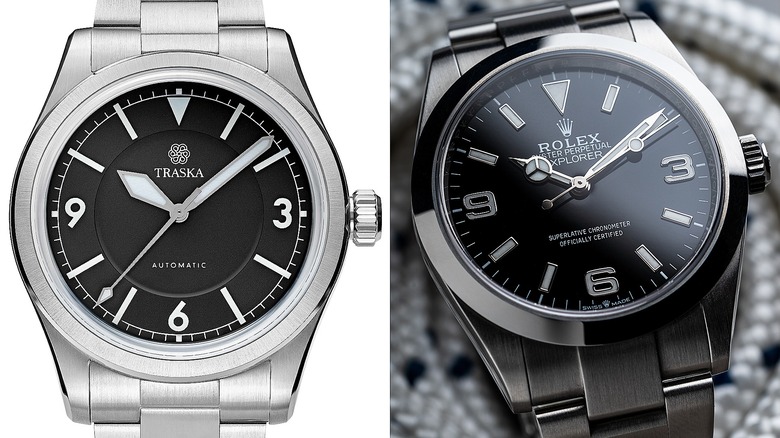 Traska Summiteer 38 on left and Rolex Explorer on right