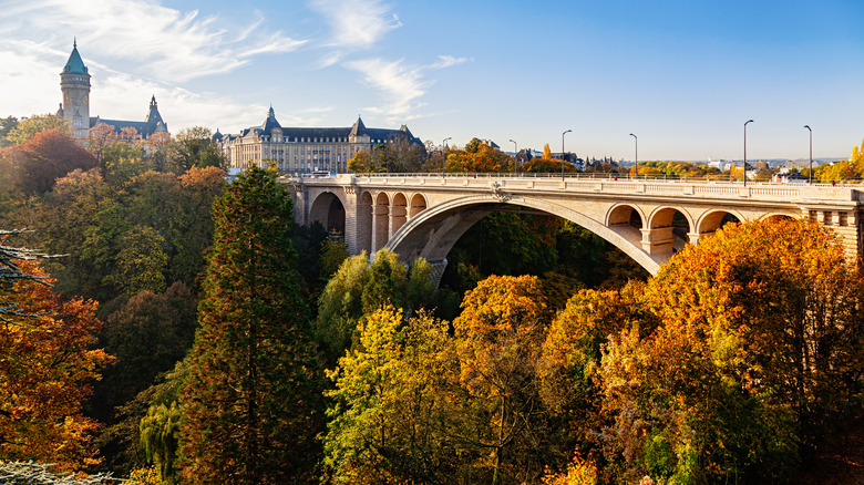 Panoramic image the bridge of Adolf during beautiful sunset.