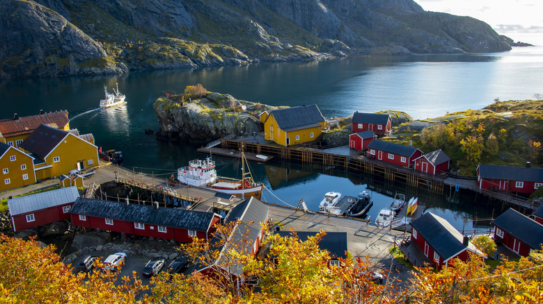 A view of the town of Nusfjord in Norway.