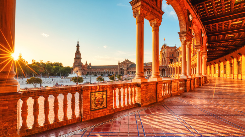 Plaza de Espana in Seville during Sunset, Andalusia, Spain.