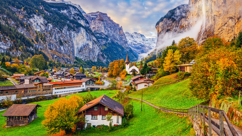 Lauterbrunnen, Switzerland beautiful morning during autumn season.