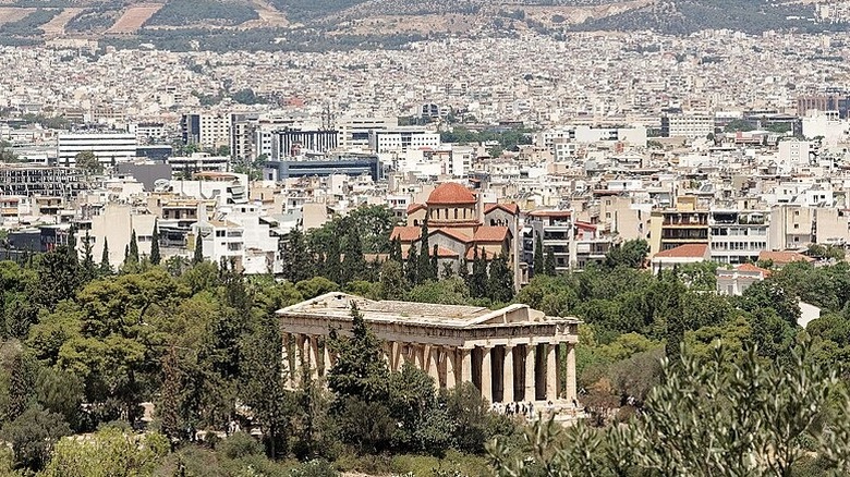 Ancient Greek ruins at the top of a hill