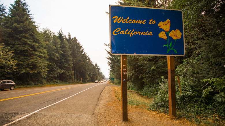 Welcome to California state line sign.