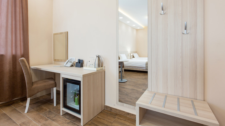 hotel room with a minibar