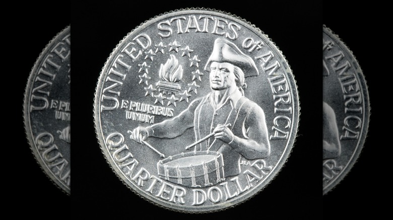 The reverse side of a 1976 Bicentennial commemorative quarter