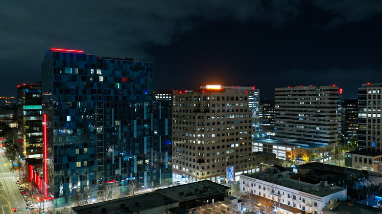 Arial shot of San Jose, California at night