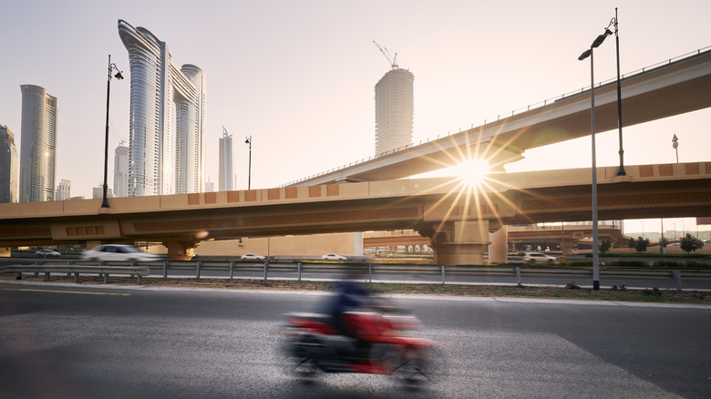 Motorcycle on a highway in Dubai