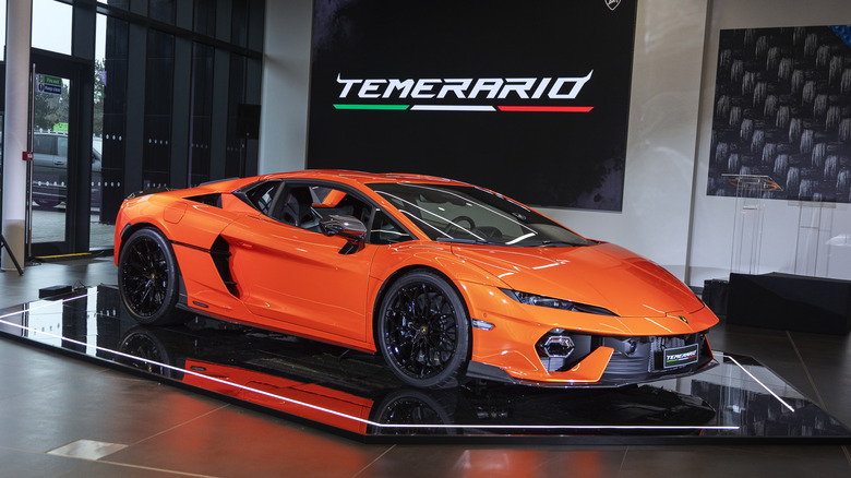 The Lamborghini Temerario at HR Owen Lamborghini in Hatfield, Hertfordshire.