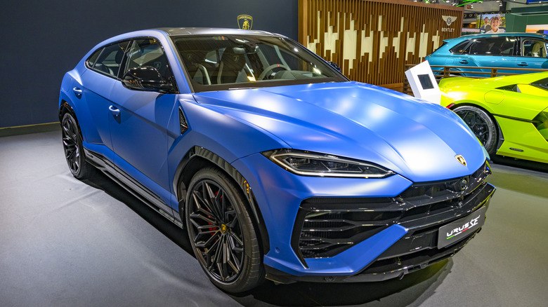 BRUSSELS, BELGIUM - JANUARY 10: Lamborghini Urus SE performance SUV on display at the AutoSalon on January 10, 2025