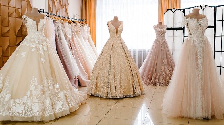 Bridal gowns in bridal shop