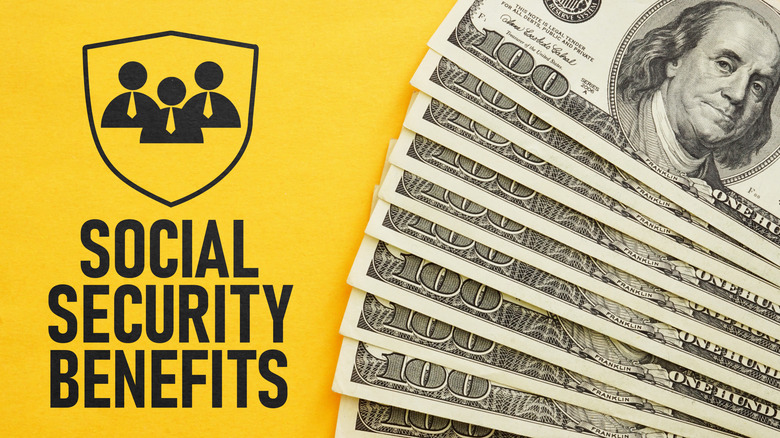 $100 bills with social security benefits sign