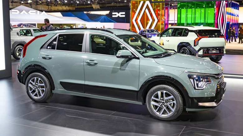 Kia Niro hybrid crossover suv on display