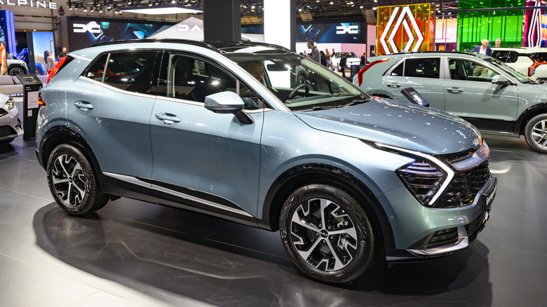 Kia Sportage hybrid SUV on display