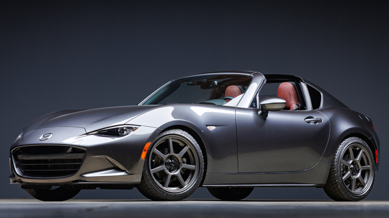 Gray Mazda Miata RF on display