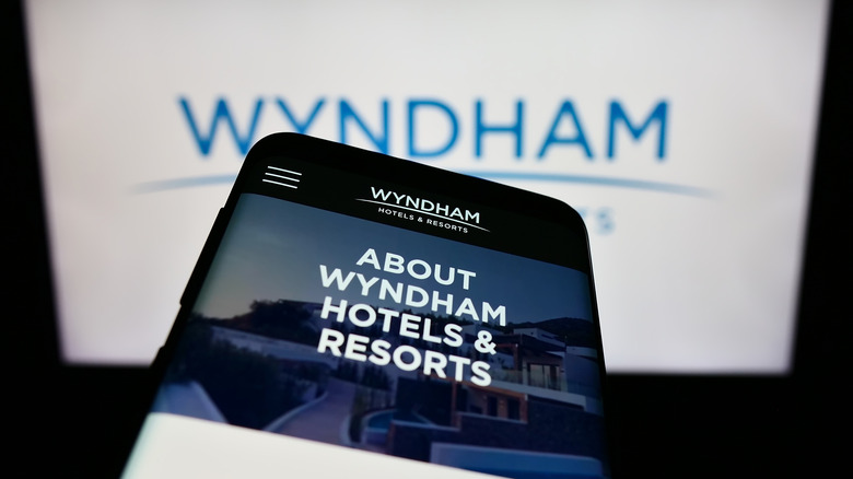 Phone screen features Wyndham hotel app