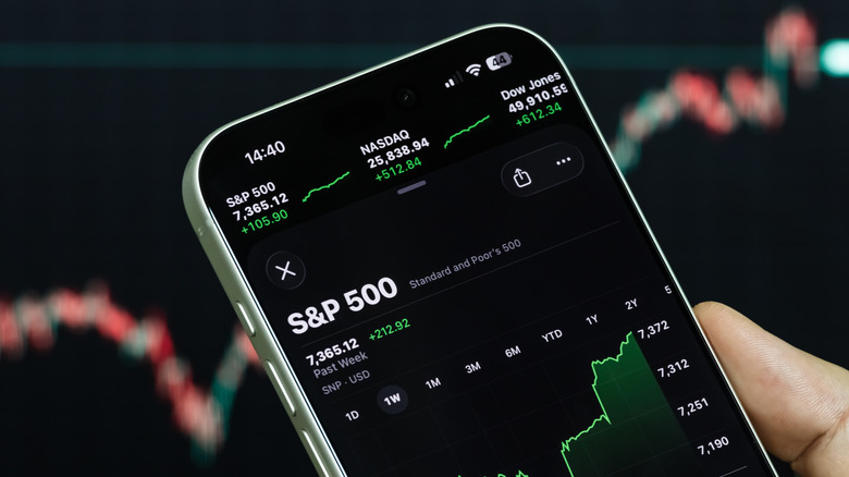 Smartphone screen displaying S&P 500 chart