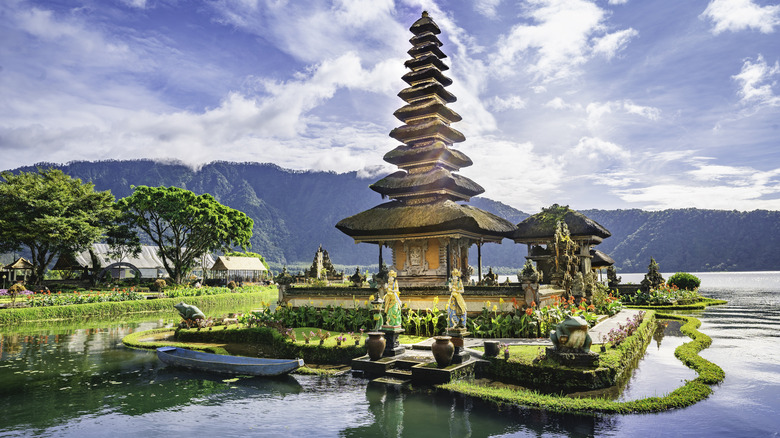 Ulun Danu Temple Bratan Lake in the morning at Bedugul, Bali, Indonesia