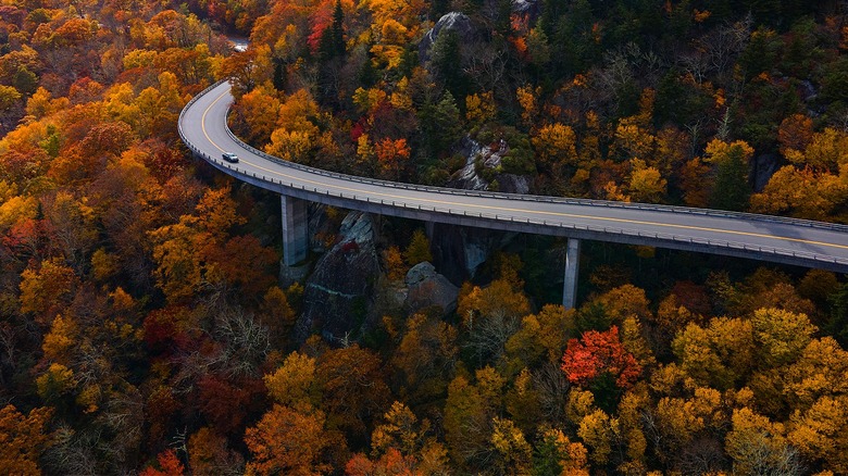 Car driving along scenic highway