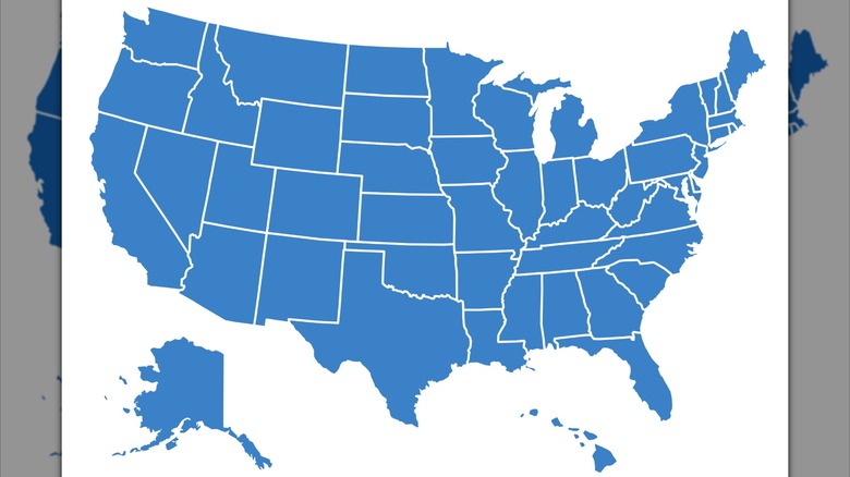 Blue map of the United States divided by states