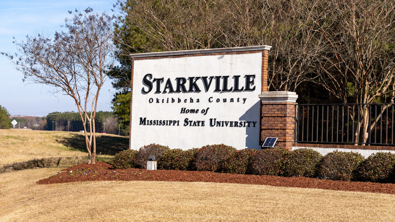A sign marking the outer limits of Starkville, Mississippi