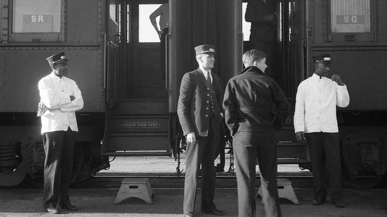 Railroad porters working for tips