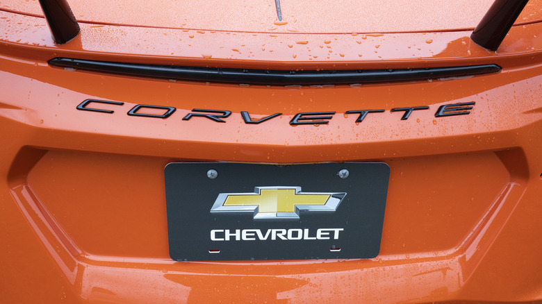 Closeup of an orange 2021 Chevy Corvette