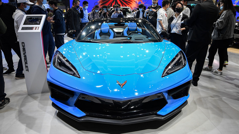 Blue 2021 Chevy Corvette on display
