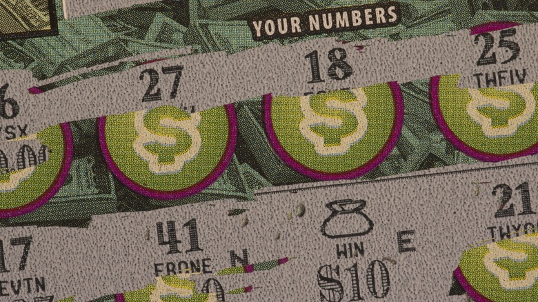 Close up of winning scratch off lottery ticket