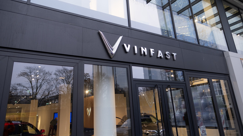 Advertising banners of Vinfast, showroom