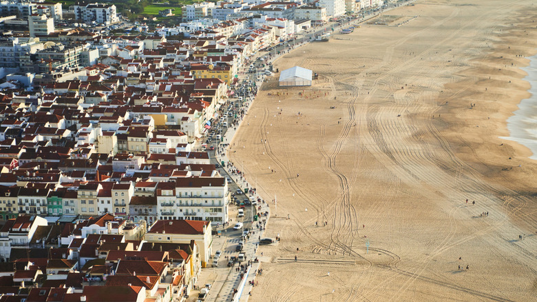 Aerial view of Nazare, Portgual beach town