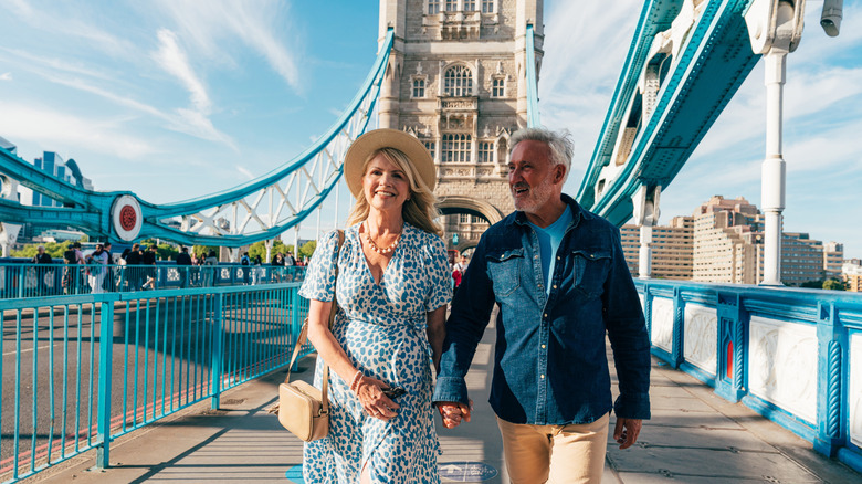 senior couple walking in London