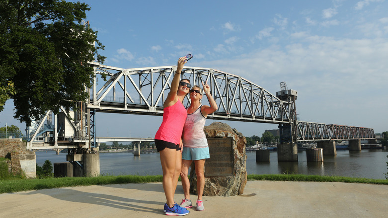 Two women taking a selfie at the Riverfront Park in downtown Little Rock, Arkansas