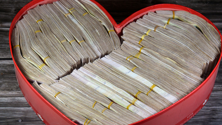 Banknotes, heart charity concept