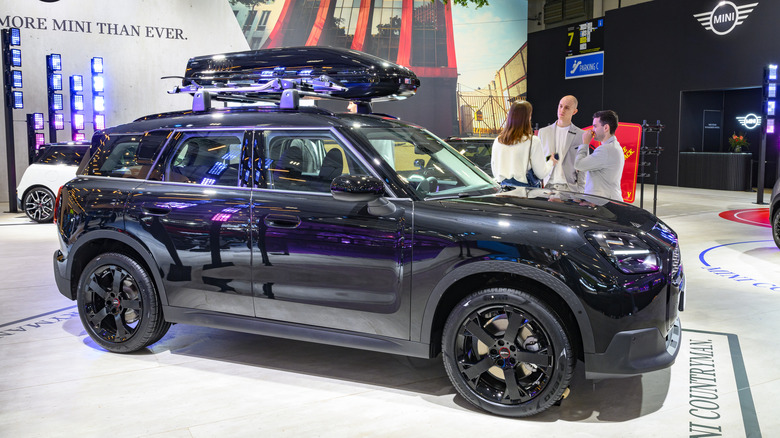 Mini Countryman crossover SUV on display at the AutoSalon on January 10, 2025