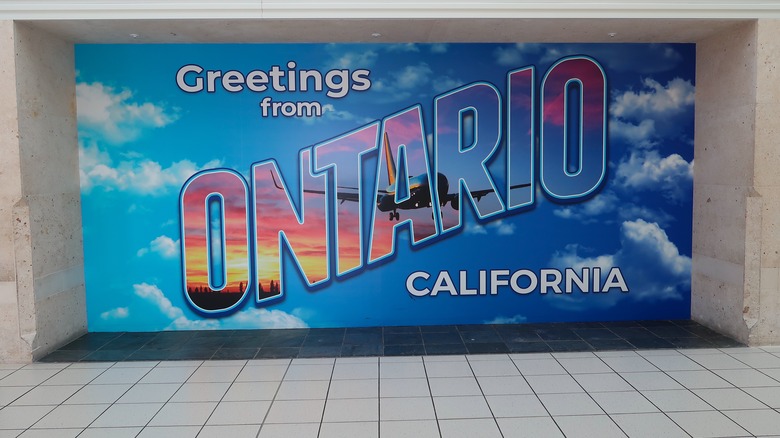 Sign welcoming travelers to Ontario, California