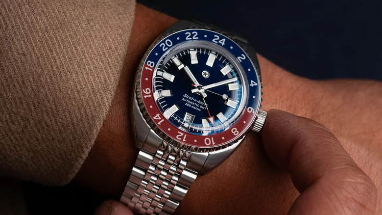 Jack Mason blue and red themed GMT wristwatch