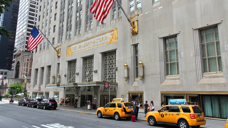 People visit The Waldorf-Astoria hotel in New York.