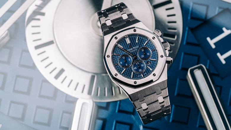 A silver Audemars Piguet Royal Oak watch