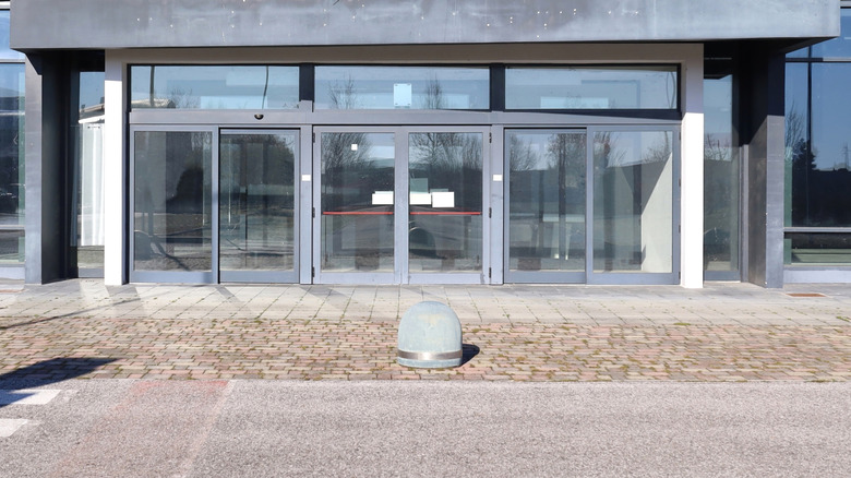 Front entrance of an empty and closed department store